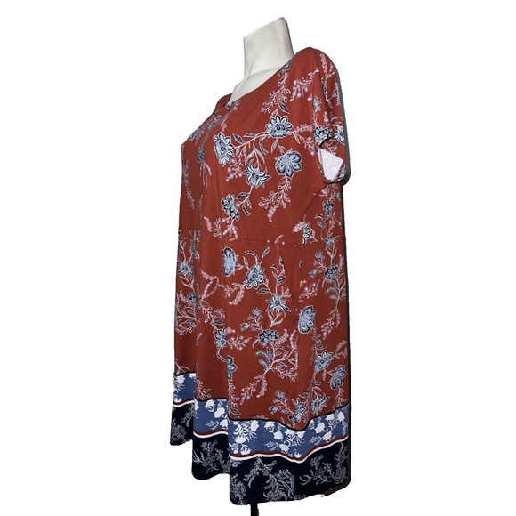 J. Jill Wearever Collection Womens Rust Blue Floral Shift Midi Dress XL Petite - Picture 4 of 9